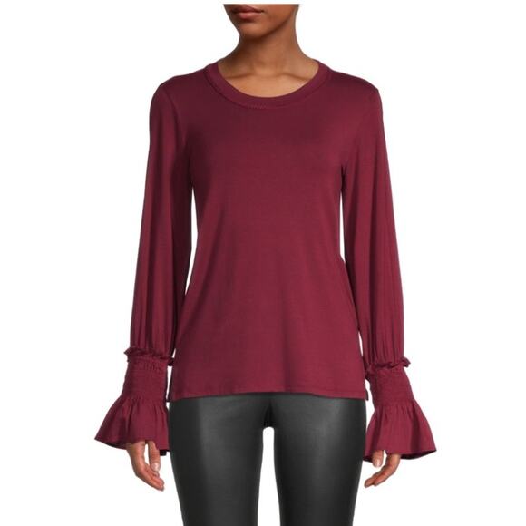 Kobi Halperin Maroon Berry Red Bell Sleeve Long-Sleeved Alix Top Blouse Shirt XS - Picture 1 of 8